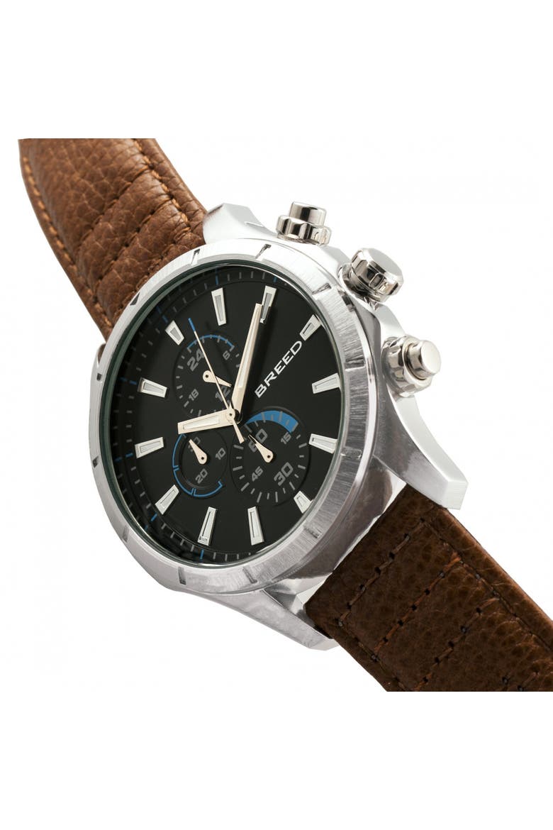 Lacroix Chronograph Leather-Band Watch, Alternate, color, Silver/Brown