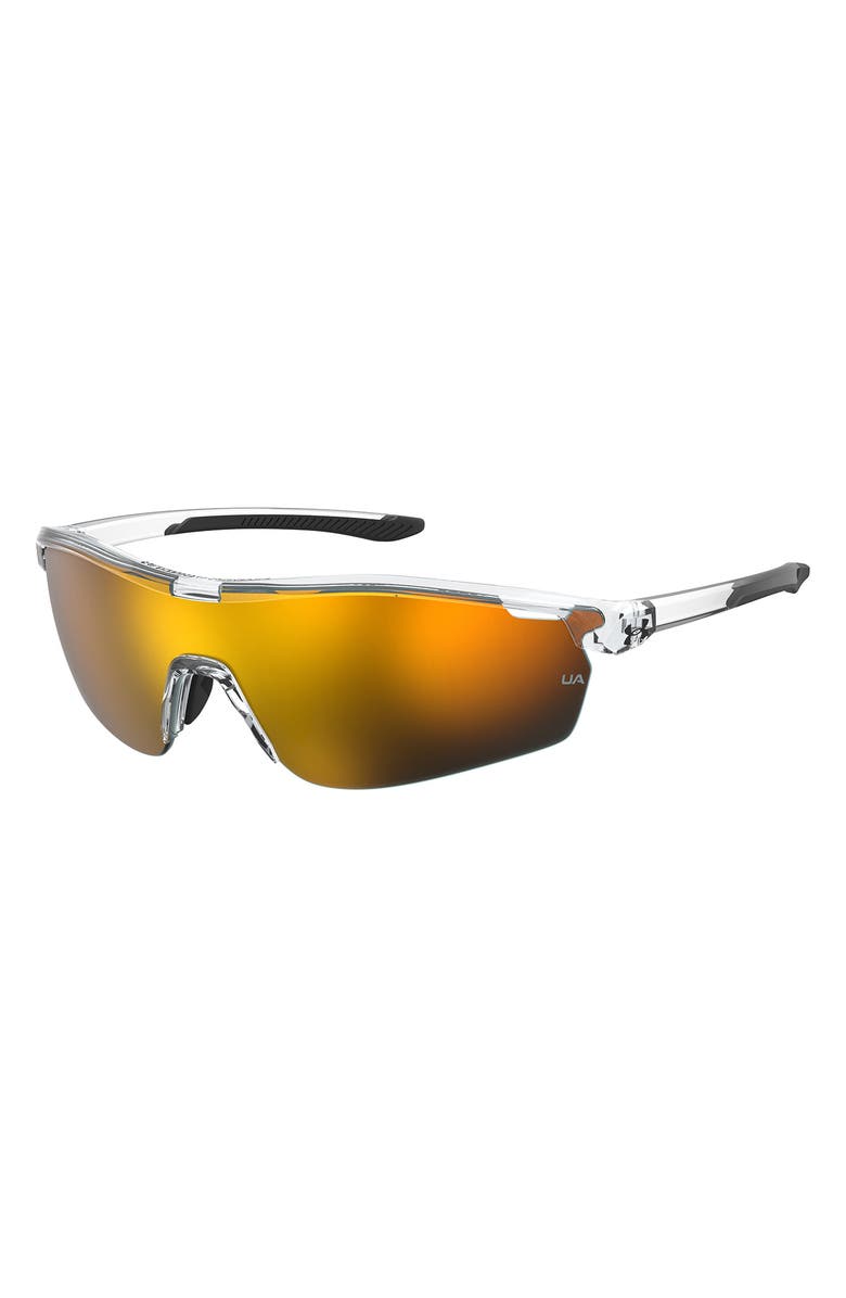 Under Armour 99mm Mirrored Shield Sport Sunglasses, Alternate, color, Crystal Black / Blue Gradient
