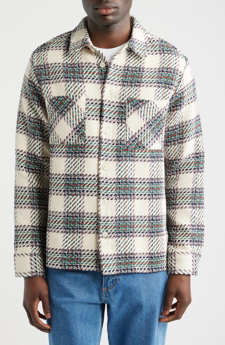 Wax London Whiting Plaid Overshirt, Alternate, color, Ecru / Green