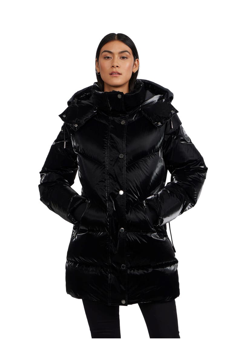 Pajar Women's Estelle Mixed Chevron Quilted Puffer with Detachable Hood, Main, color, Black