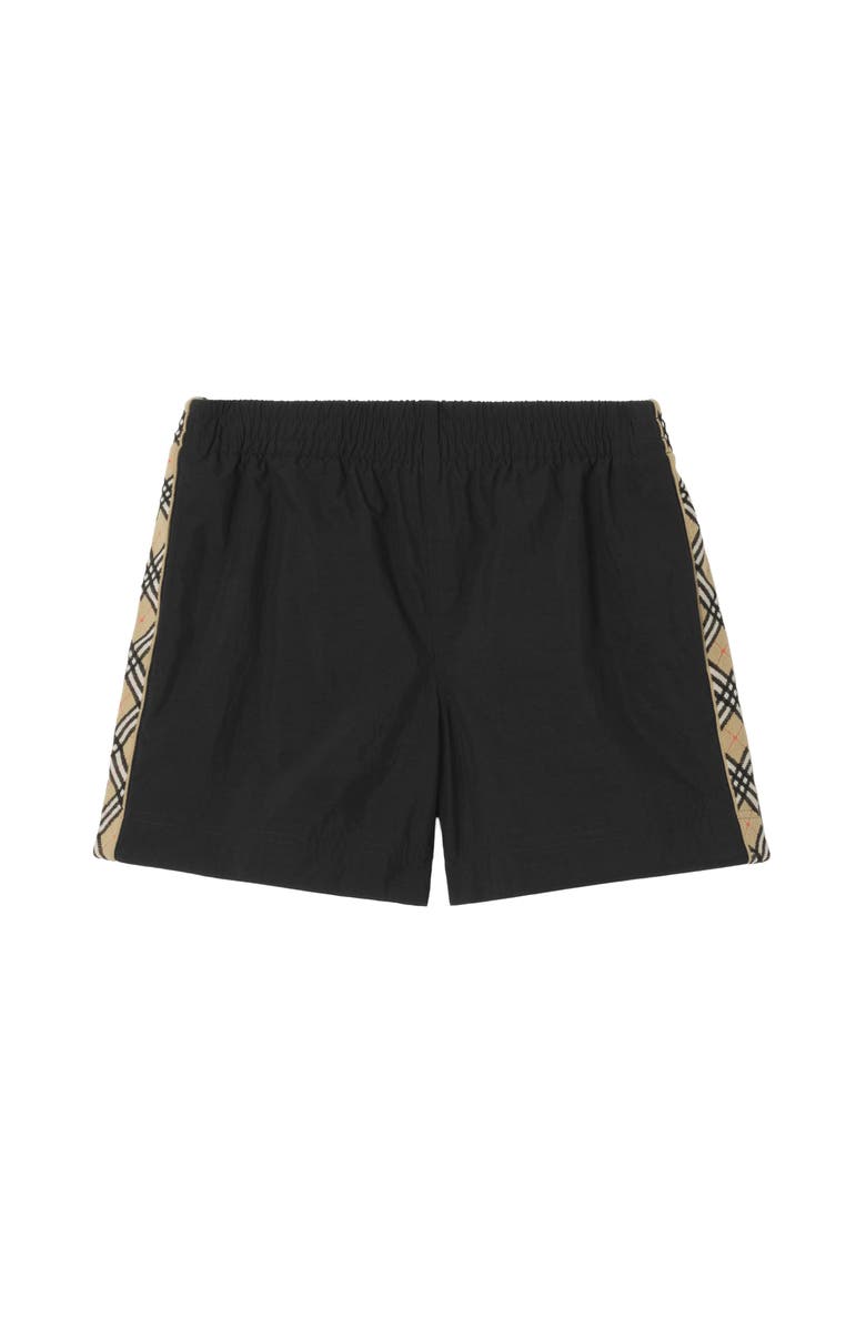 Burberry Check Trim Swim Shorts, Main, color, Black