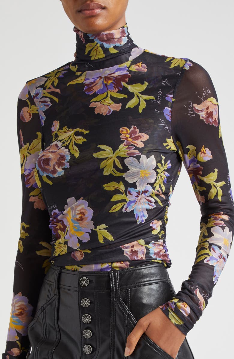 Cinq à Sept Bridgette Floral Print Long Sleeve Turtleneck Top, Alternate, color, 