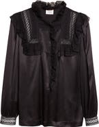 Saint Laurent Lace Trim Silk Charmeuse Top