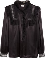 Saint Laurent Lace Trim Silk Charmeuse Top