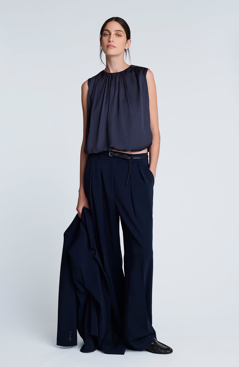 Kenneth Cole Gathered Neck Sleeveless Bubble Hem Top, Alternate, color, Dark Navy