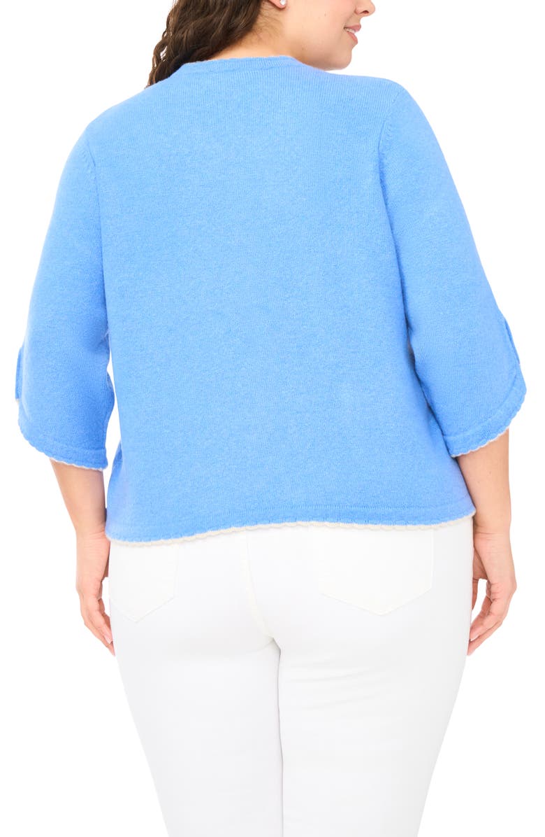 CeCe Contrast Scallop Trim Cardigan, Alternate, color, Bell Flower Blue
