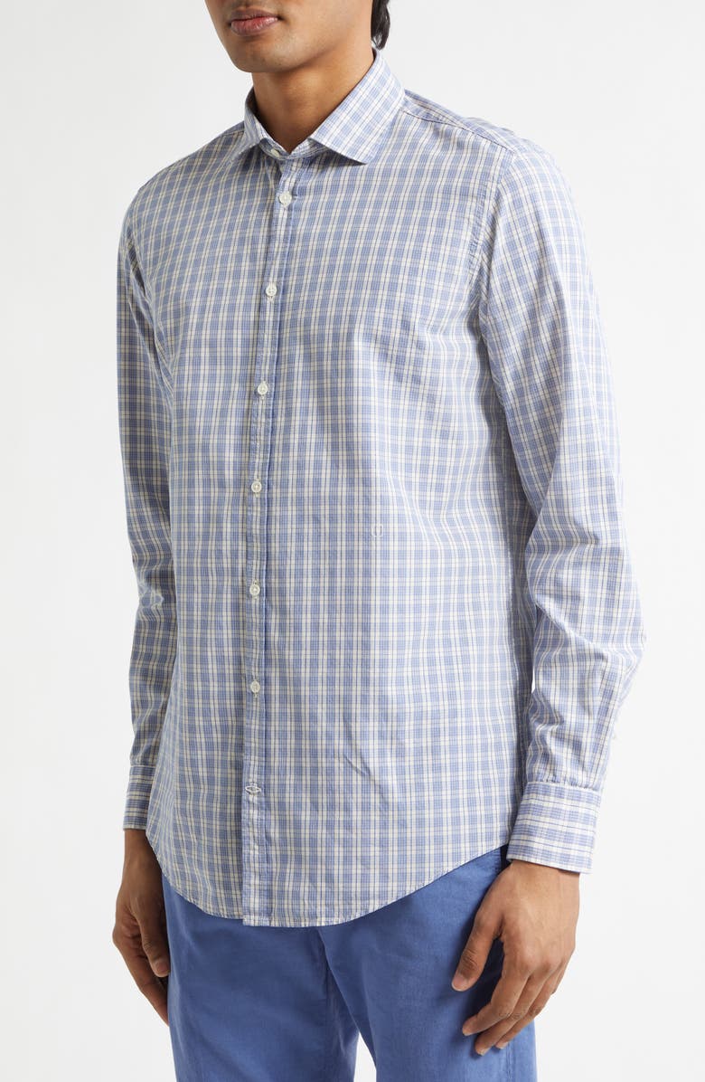 Massimo Alba Canary Plaid Cotton Button-Up Shirt, Alternate, color, Champagne