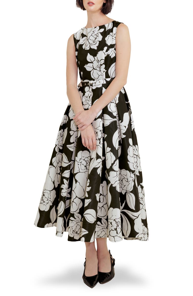 FREEMARKET Print Belted Sleeveless Maxi Dress, Main, color, Black
