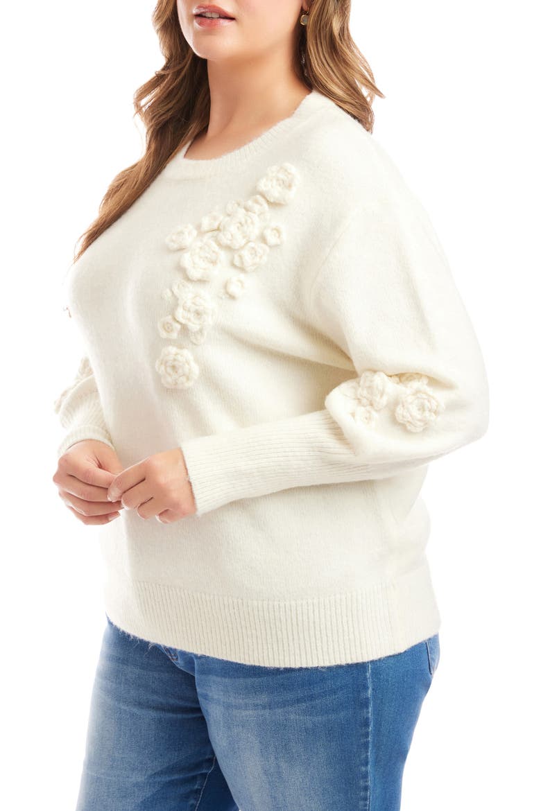 Rosette Hand Embroidered Crewneck Sweater, Alternate, color, OATMEAL