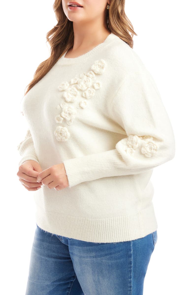 Karen Kane Rosette Hand Embroidered Crewneck Sweater, Alternate, color, Oatmeal