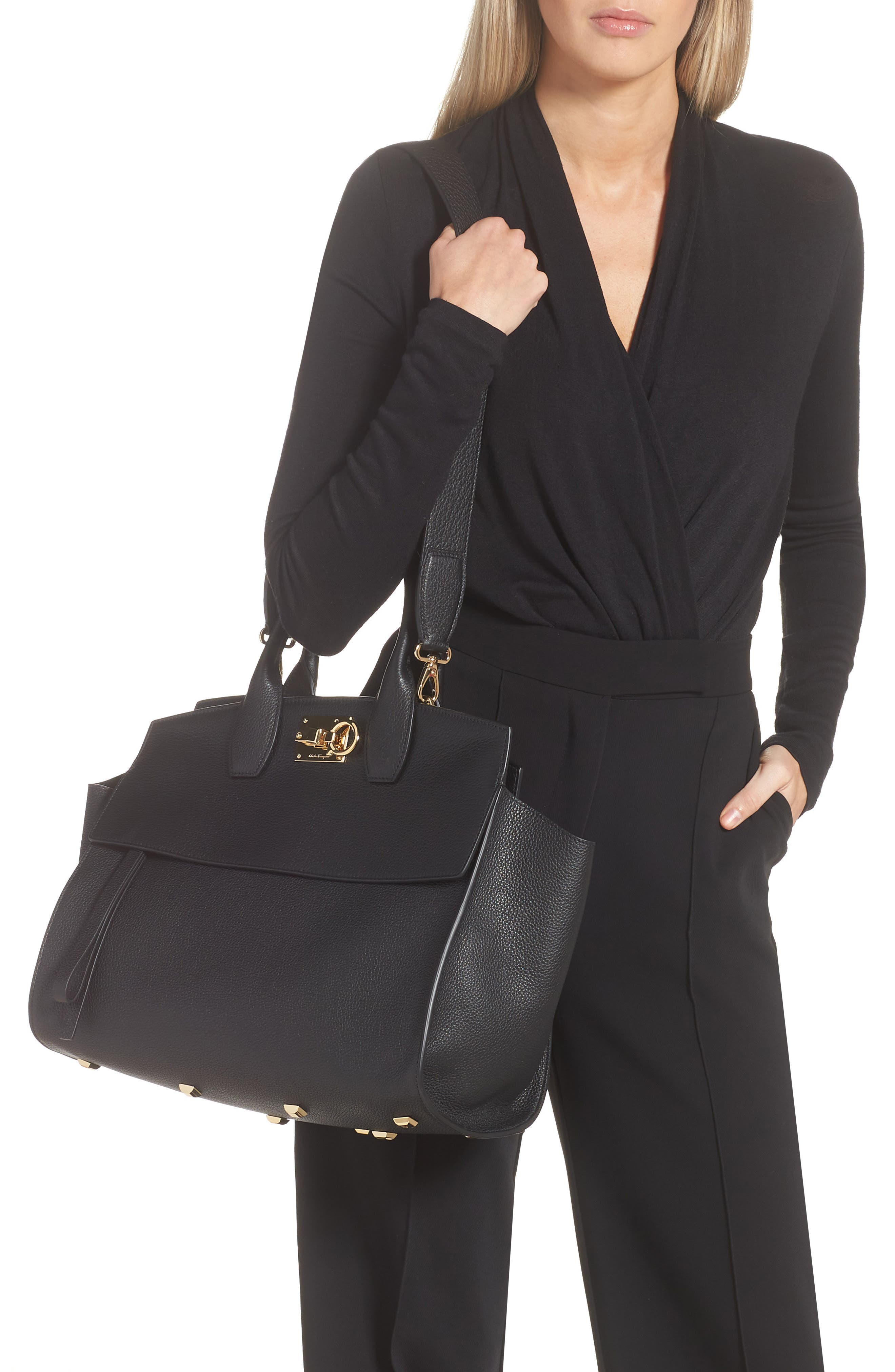 FERRAGAMO The Studio Soft Large Leather Top-Handle Bag, Alternate, color, 