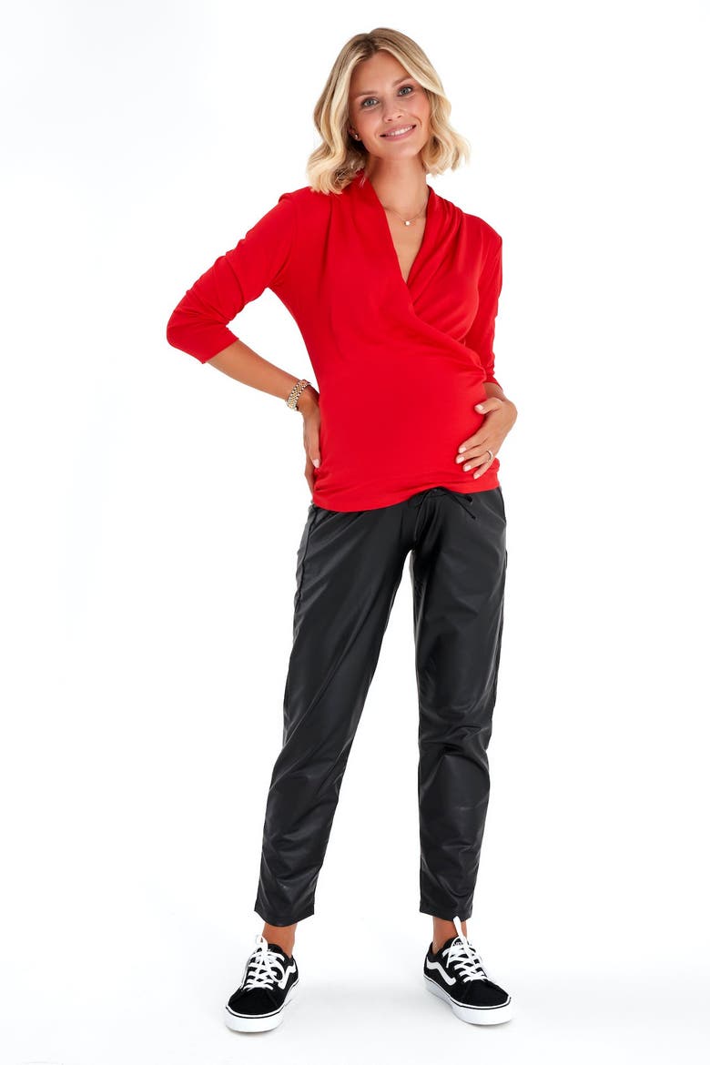Surplice V-Neck Maternity/Nursing Top, Alternate, color, RED