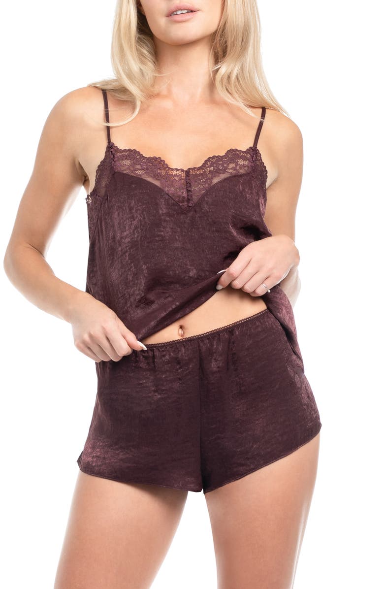 In Bloom by Jonquil Crinkle Satin Short Pajamas, Alternate, color, Chocolate