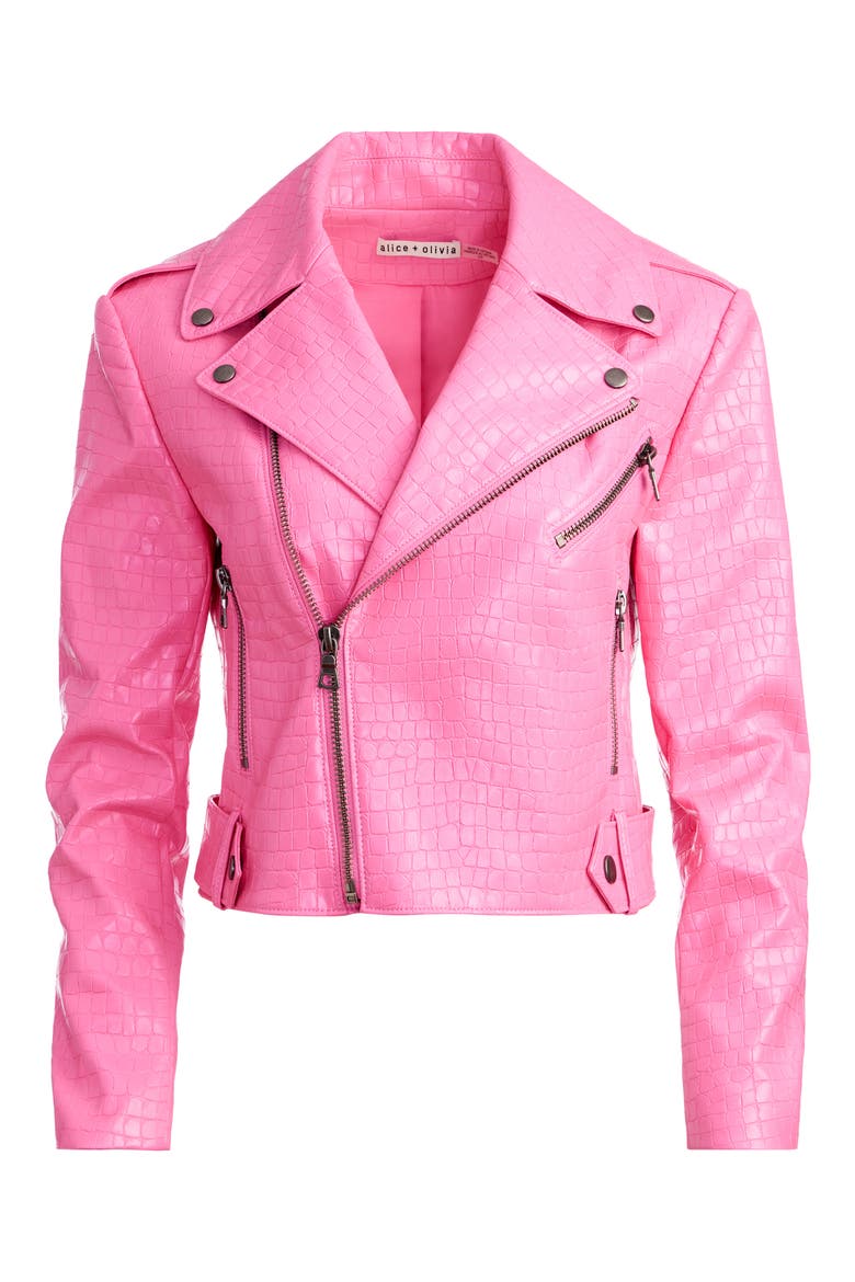 Cody Croc Embossed Faux Leather Jacket, Alternate, color, PRIMROSE