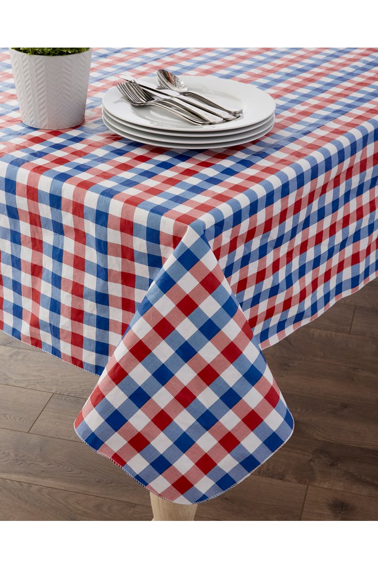 Vinyl Check Tablecloth, Red White & Blue, 60X84", Alternate, color, Red White & Blue
