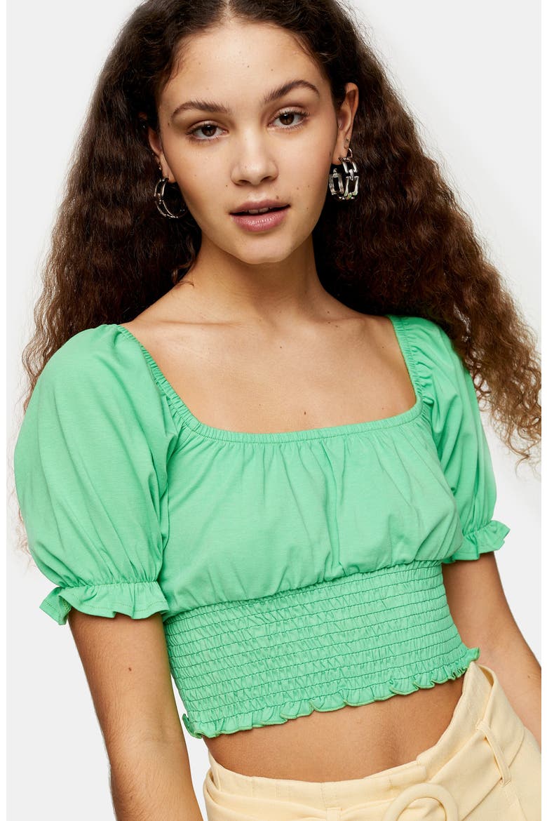 Smocked Hem Crop Top, Alternate, color, GREEN