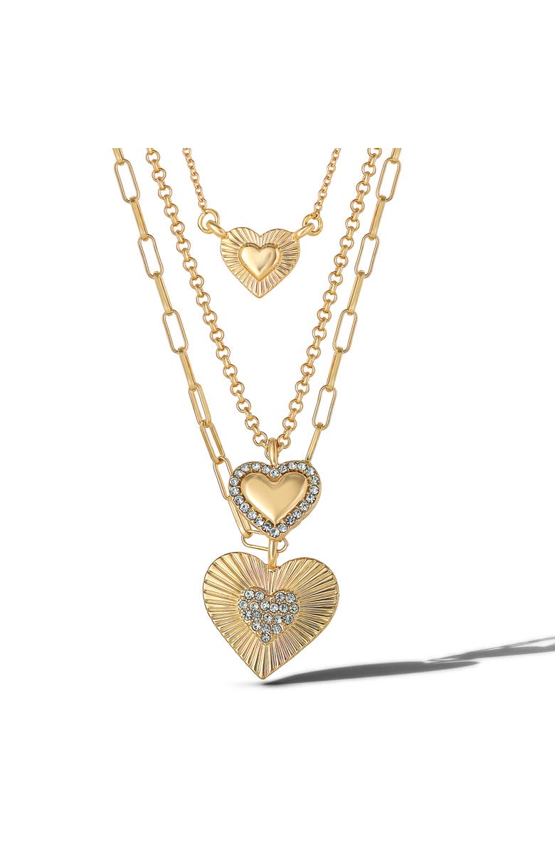 Jessica Simpson Triple Layered Gold-Tone Heart Pendant Necklace, Main, color, Gold
