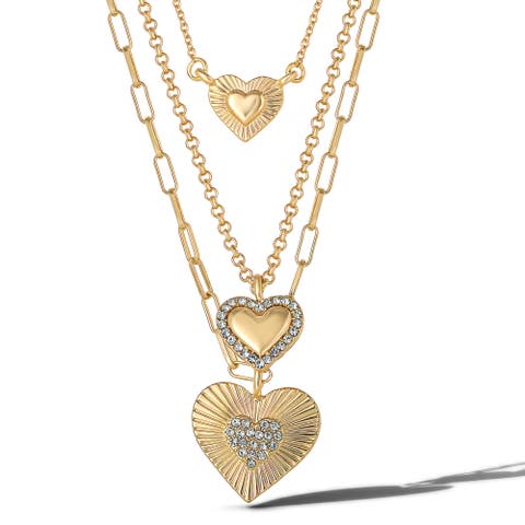 Triple Layered Gold-Tone Heart Pendant Necklace