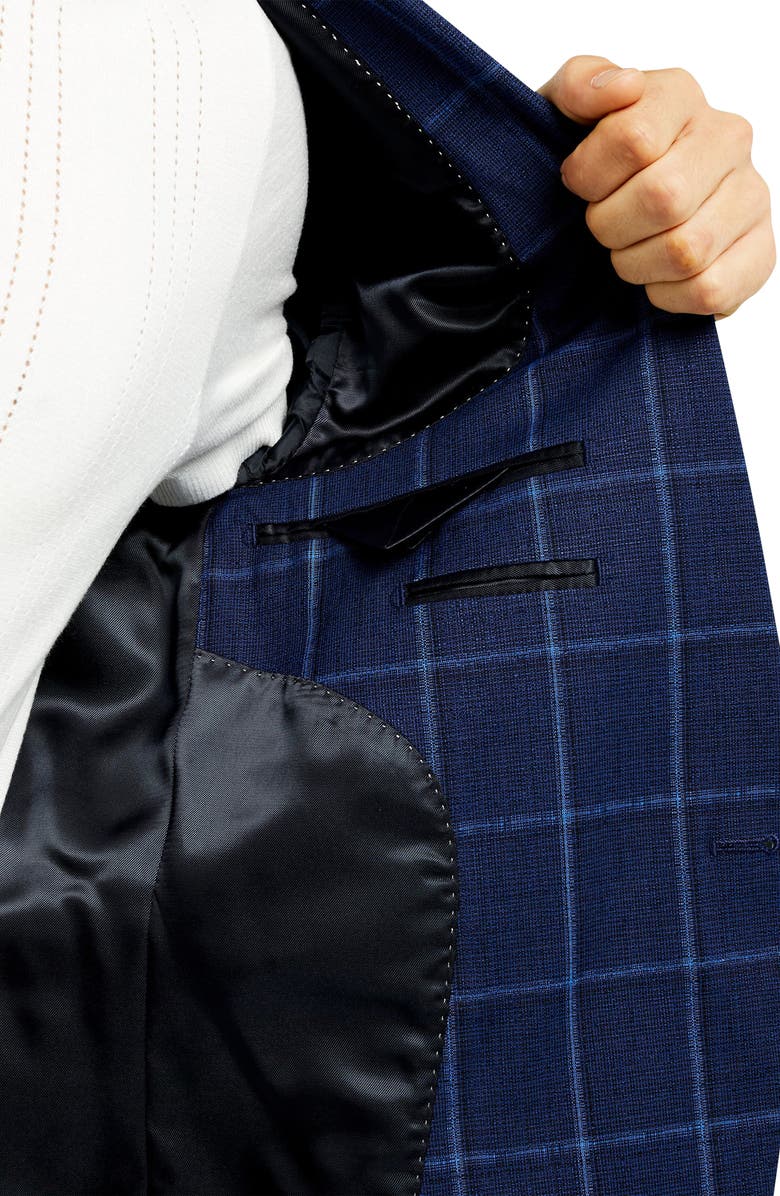Topman Page Windowpane Check Super Skinny Suit Jacket, Alternate, color,