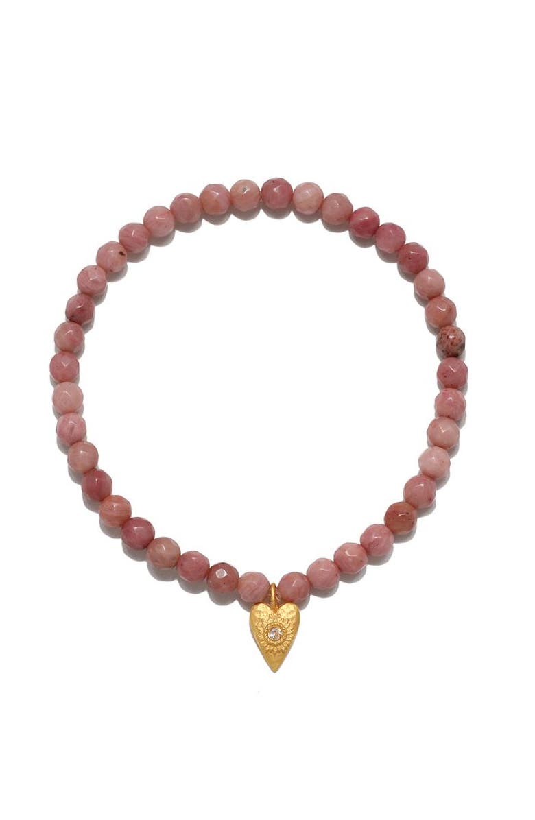 Satya Jewelry Comforted by Love Rhodonite Heart Bracelet, Main, color, Pink