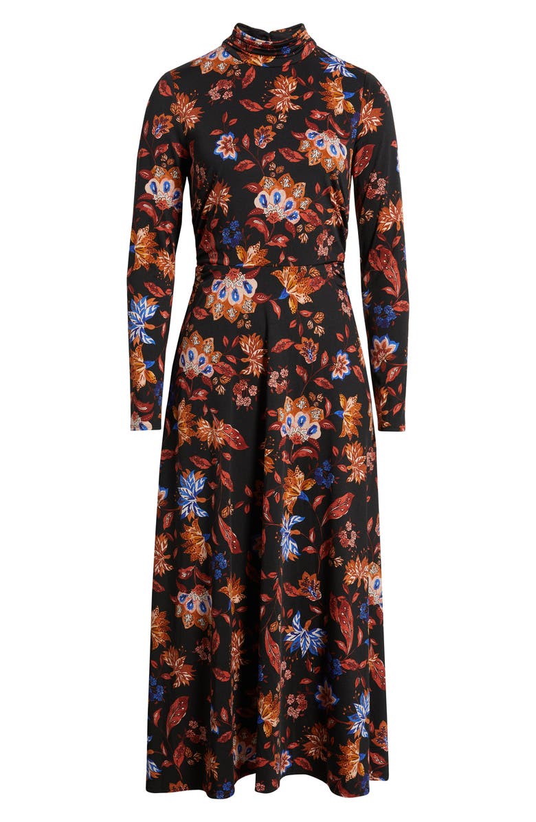 Julia Jordan Floral Mock Neck Long Sleeve Midi Dress, Alternate, color, Black Multi