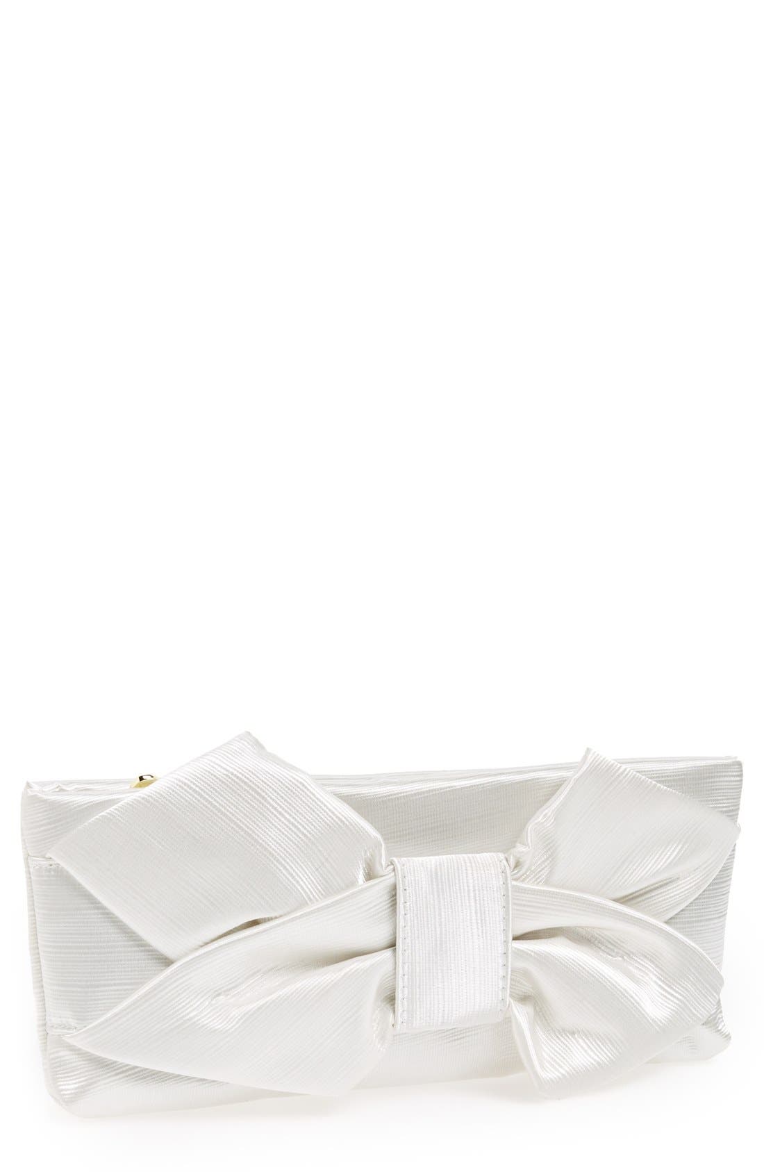 Satin Bow Clutch, Main, color, WHITE