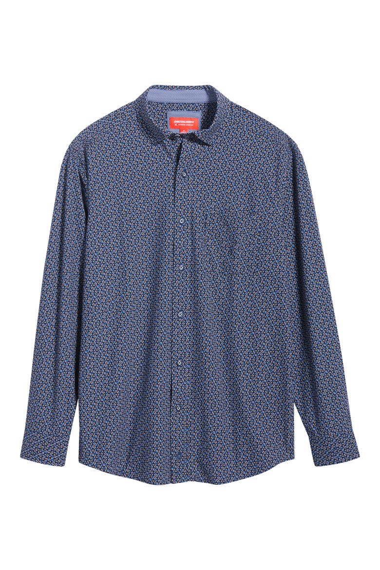 XC+™ Motion Geo Print Knit Button-Up Shirt, Main, color, NAVY MULTI HEXAGON OUTLINE