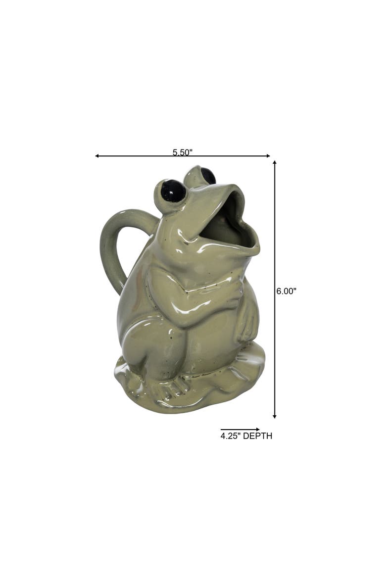 Ceramic Frog Pitcher Green for Spring Serving and Entertaining, Alternate, color, Green