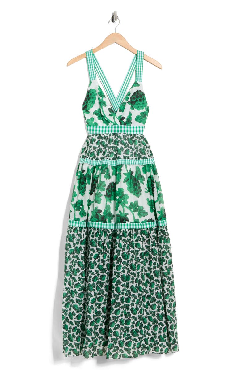 Diane von Furstenberg Josephine Cotton & Silk Blend Maxi Sundress, Main, color, Berries Indian Green Mix