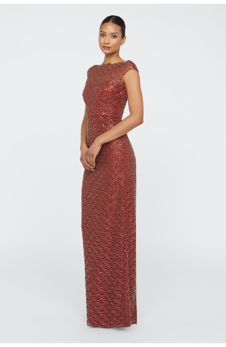 Theia Aura Beaded Column Gown, Alternate, color, Copper