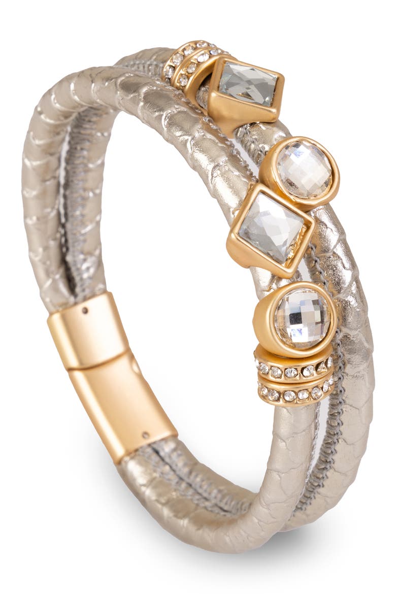 Glam Accent Faux Leather Bracelet, Main, color, SILVER