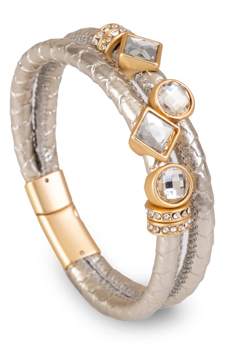 SAACHI Glam Accent Faux Leather Bracelet, Main, color,