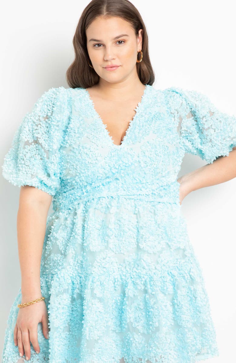 ELOQUII Floral Appliqué Minidress, Alternate, color,