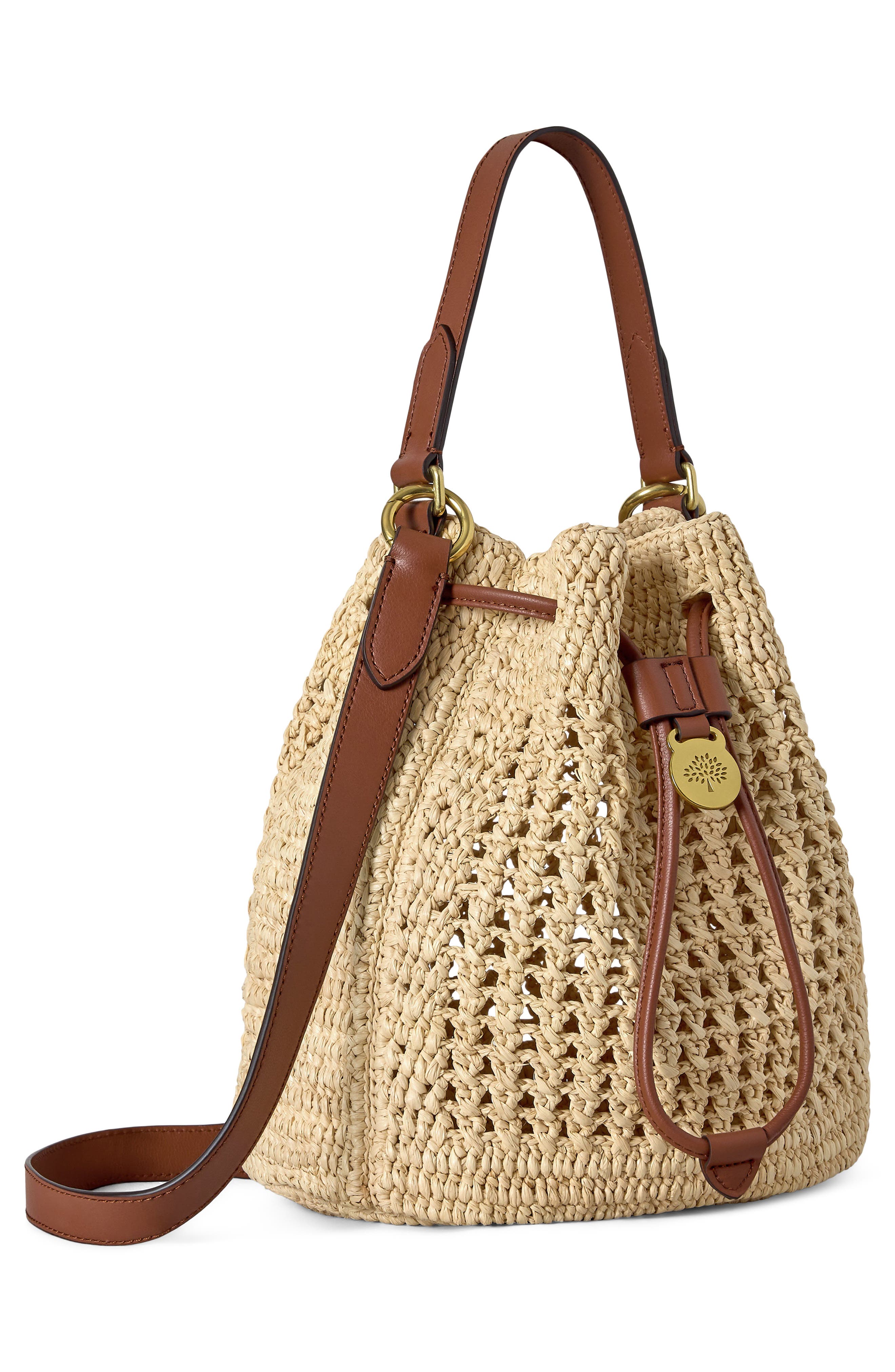 Small Crochet Raffia Bucket Bag, Alternate, color, NATURAL