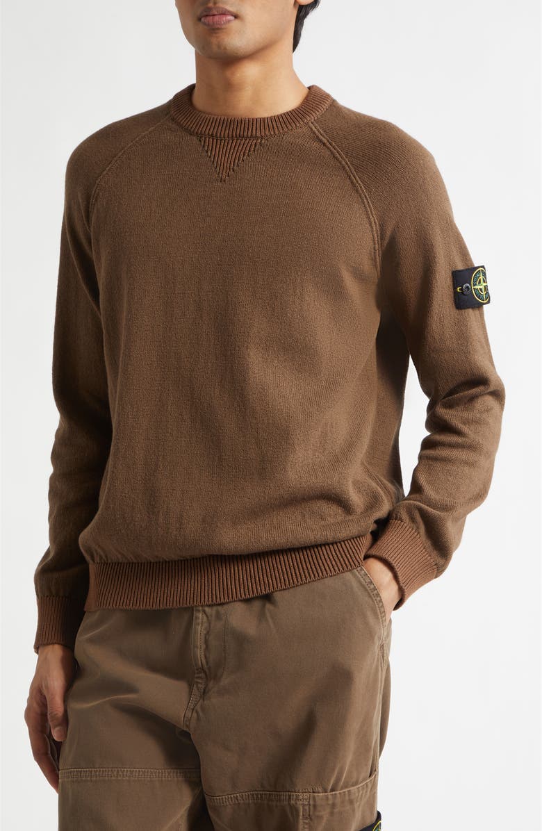 Stone Island Compass Logo Patch Organic Cotton Crewneck Sweatshirt, Alternate, color, Umber