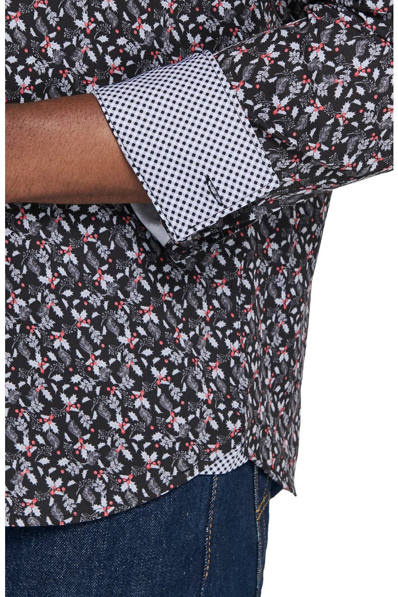 Berry Leaves Woven Long Sleeve Basic, Alternate, color, BLACK/RED