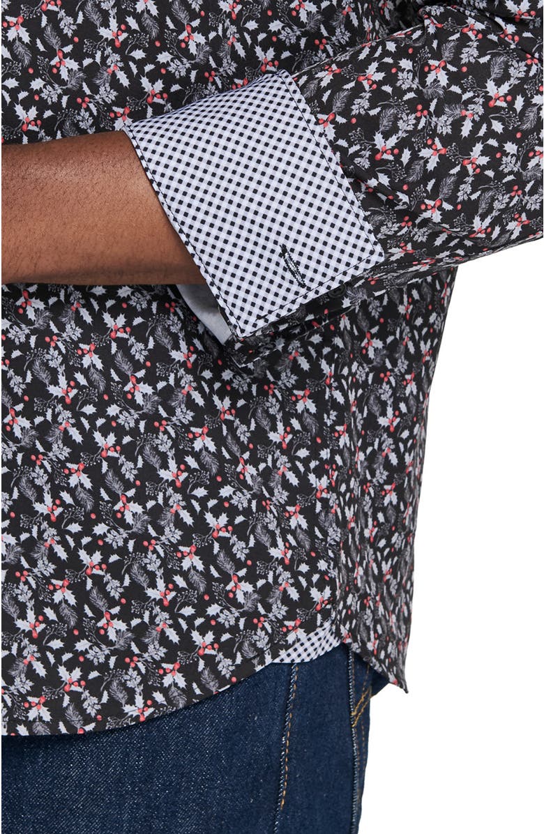 CONSTRUCT Berry Leaves Woven Long Sleeve Basic, Alternate, color, Black/Red