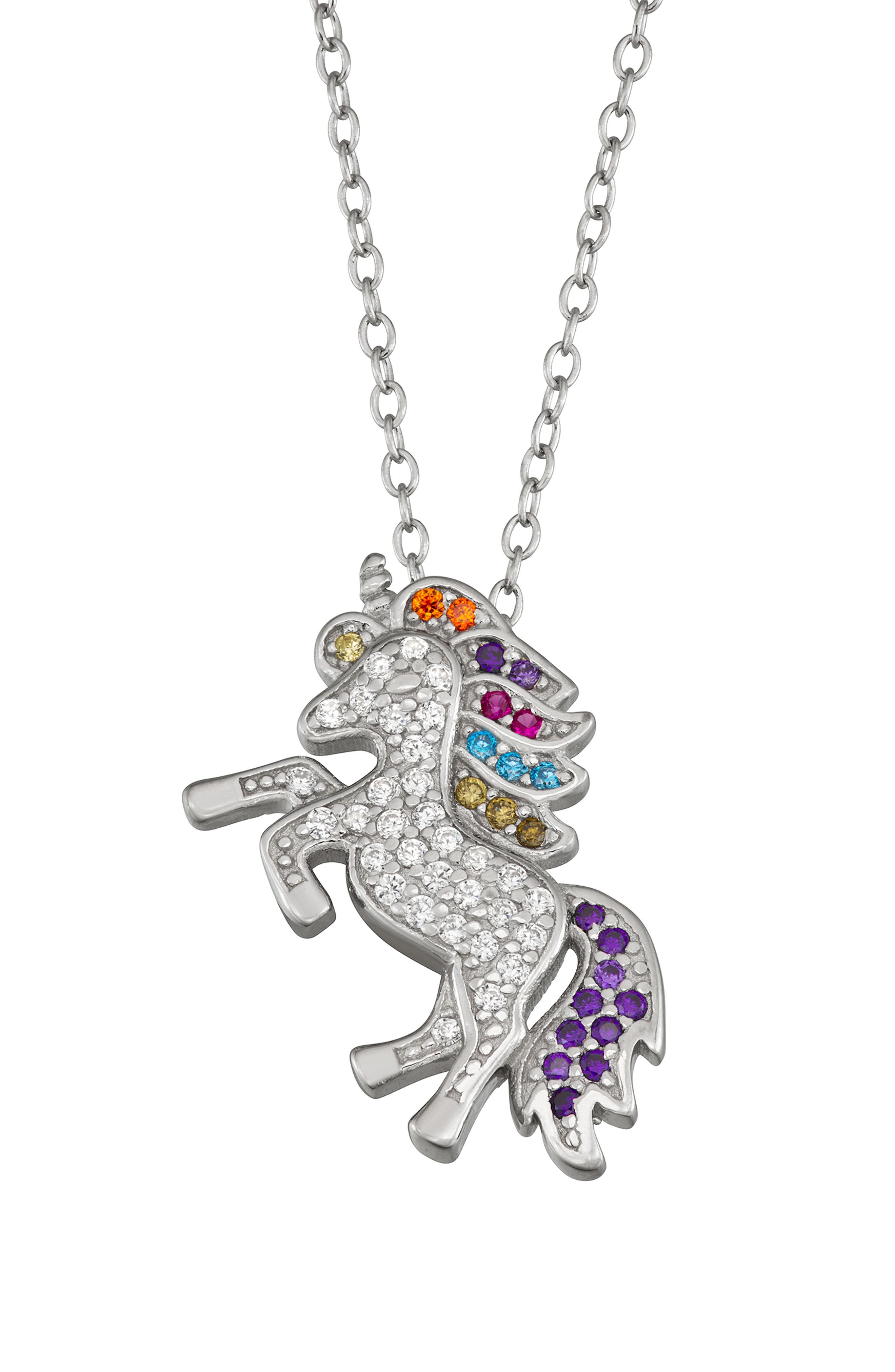 FZN Kids' Sterling Silver CZ Unicorn Pendant Necklace