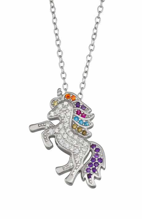 FZN Kids' Sterling Silver CZ Unicorn Pendant Necklace