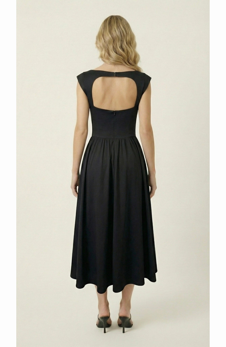Modenaire Open Back Cap Sleeve Midi Dress, Alternate, color, Black