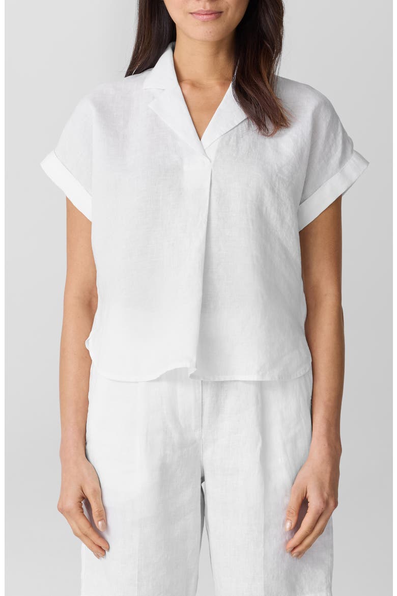 Notched Collar Organic Linen Top, Main, color, WHITE