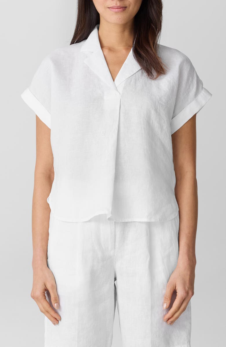 Eileen Fisher Notched Collar Organic Linen Top, Main, color, White