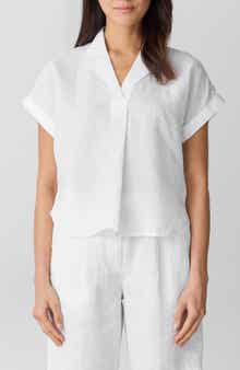 Eileen Fisher Notched Collar Organic Linen Top