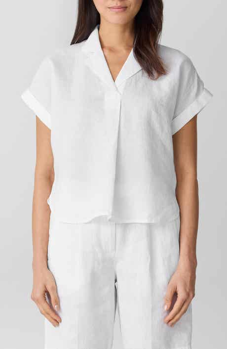 Eileen Fisher Notched Collar Organic Linen Top