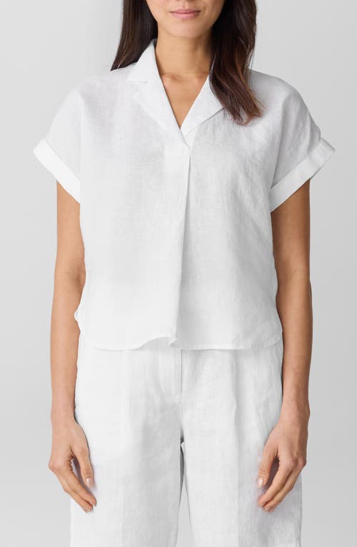 Eileen Fisher Cuffed Cap Sleeve Organic Linen Top In White