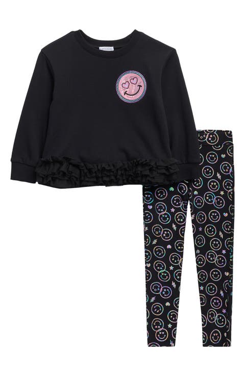 Kids' Smiley Ruffle Sweatshirt & Leggings Set (Toddler & Little Kid)