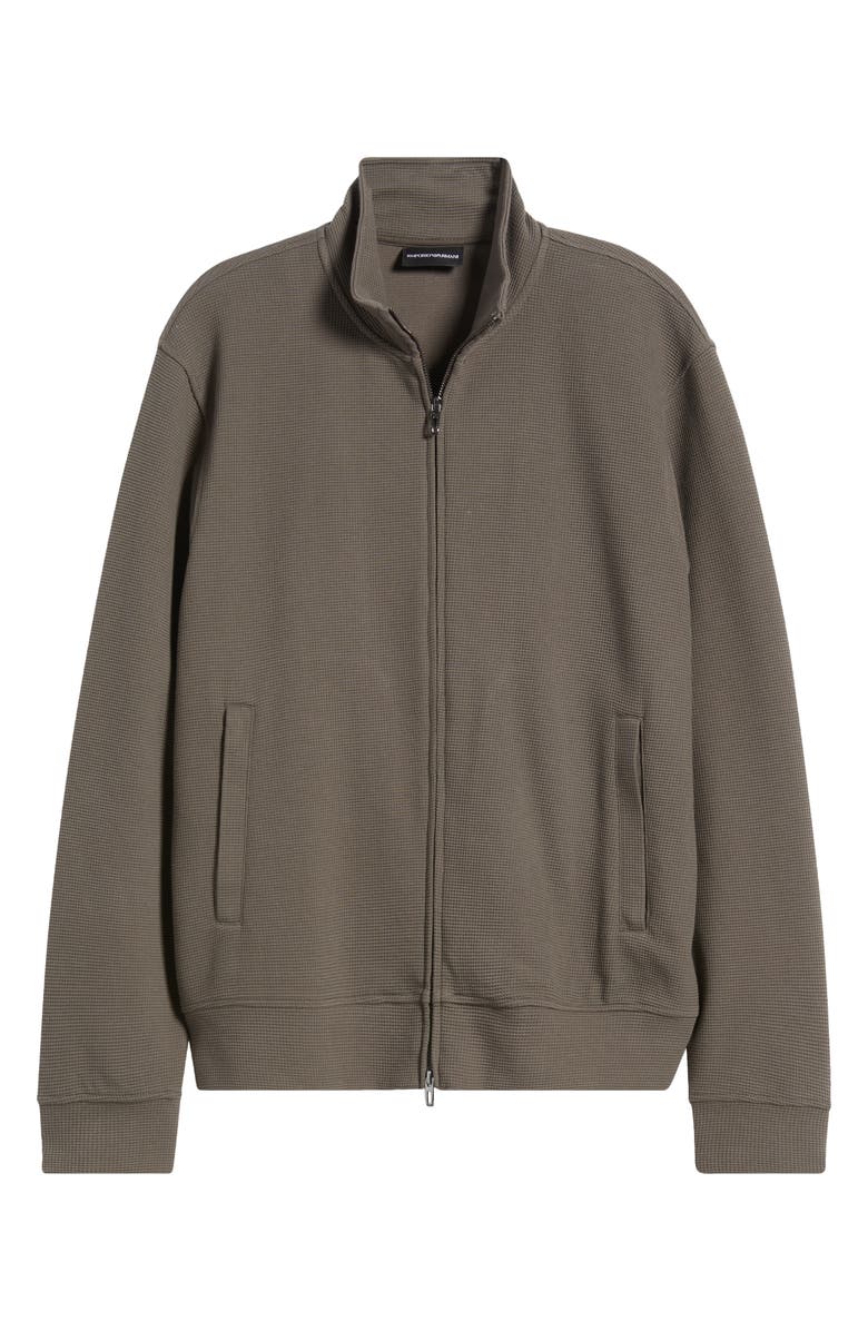 Emporio Armani Waffle Texture Cotton Blend Zip Jacket, Alternate, color, Solid Medium Brown