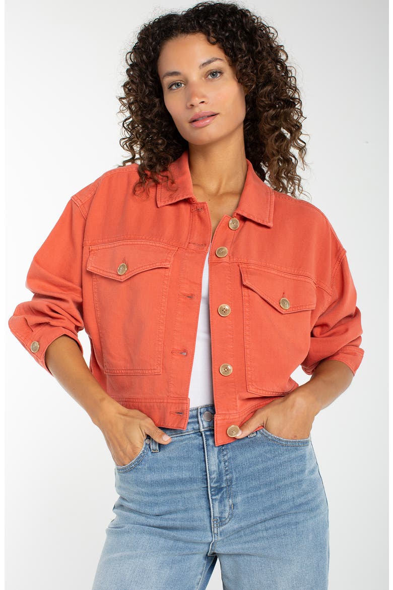 Cropped Oversize Denim Jacket, Alternate, color, RED CLAY