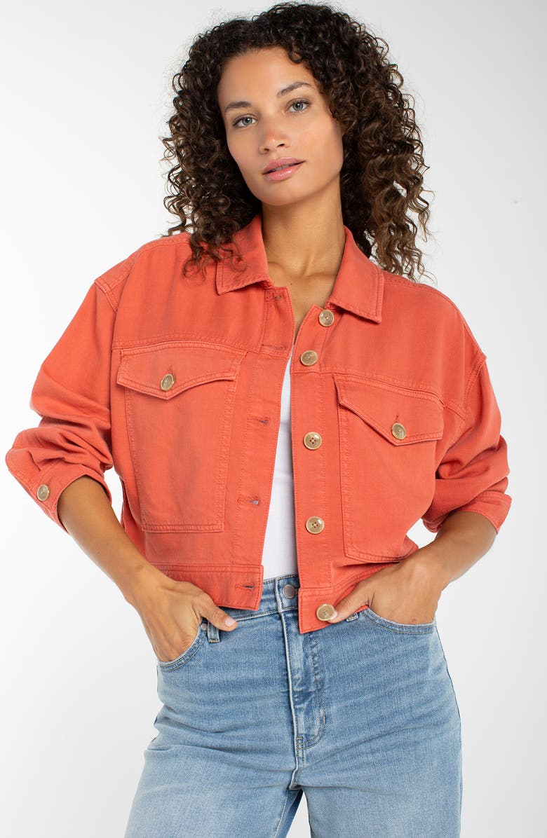 Liverpool Los Angeles Cropped Oversize Denim Jacket, Alternate, color, Red Clay
