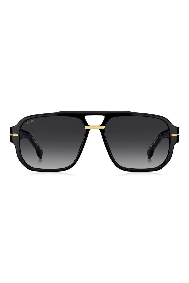 57mm Rectangular Sunglasses, Main, color, BLACK/ BROWN SOLX